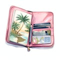 Travel cards wallet watercolor illustration, travel clipart