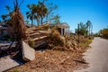 Image of a tree ripped from the sidewalk in Punta Gorda aftermath Hurricane Ian Royalty Free Stock Photo