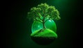 an image of a tree on top of a green planet generated Royalty Free Stock Photo