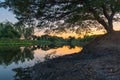 Image of tree water reflections with a beautiful cloudy blue sky Royalty Free Stock Photo