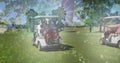 Image of trees over golf carts on golf course Royalty Free Stock Photo