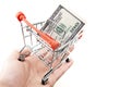 Image of trolley money hand white background