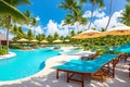 Tropical beach resort with umbrellas and lounge chairs in Punta Cana, Dominican Republic made with Royalty Free Stock Photo