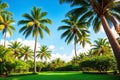 Tropical palm trees together, a beautyful view made with Generative AI