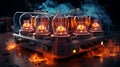 an image of a tube amplifier with flames coming out of it Royalty Free Stock Photo