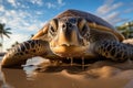 An image of a turtle laying eggs on a beach or a lizard shedding its skin in a pond.