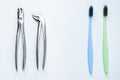 Image of two dental tools with tooth on isolated white background Royalty Free Stock Photo