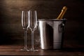 Image of two empty wine glasses, iron bucket Royalty Free Stock Photo