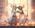 Two mice in love are in a picture frame.