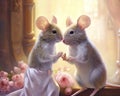 Two mice in love are in a picture frame.