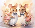 Two mice in love are in a picture frame.