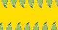 Image of two rows of green pears moving at top and bottom of yellow background
