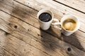 Image of two white cup of black coffee on wooden background Royalty Free Stock Photo