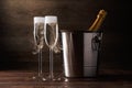 Image of two wine glasses with sparkling wine, iron bucket Royalty Free Stock Photo