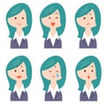 6 types of expressions of green-haired women, upper body