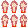 6 types of facial expressions of women with long permed hair - upper body Royalty Free Stock Photo