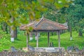 Image of a typical Asian resting place in an exotic garden in the Vietnamese city of Hue