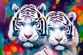 image of ukiyo style water color painting of a white tiger in front of the blossom flower. Royalty Free Stock Photo