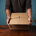 Image Unboxing elegance Female hands reveal an empty brown cardboard box Royalty Free Stock Photo