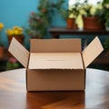 Image Unboxing elegance Female hands reveal an empty brown cardboard box Royalty Free Stock Photo