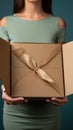 Image Unboxing elegance Female hands reveal an empty brown cardboard box Royalty Free Stock Photo