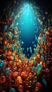 an image of an underwater tunnel with lots of colorful jellyfish