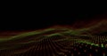 Image of undulating green and red 3d particle landscape on black background