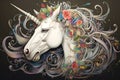 Image of unicorn horse with beautiful patterns and colors., Wildlife Animals., Mythical creatures, Generative AI, Illustration