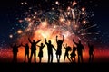 image of unidentical people dancing with silhouette image with firework background.by Generative AI. Royalty Free Stock Photo