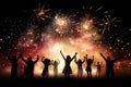 image of unidentical people dancing with silhouette image with firework background.by Generative AI. Royalty Free Stock Photo
