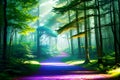 A dreamy pathway through an enchanted forest generated by ai