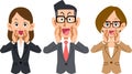 Upper body of three business people calling out loud