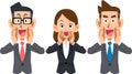 Upper body of three business people calling out loud
