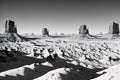 USA, Arizona, Monument Valley Navajo Tribal Park, High resolution panoramic view of snow-covered Monument
