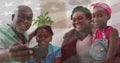 Image of usa flag over happy african american family