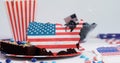 Image of usa map in colours on usa flag over cakes and desserts Royalty Free Stock Photo