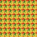 Christmas theme, seamless pattern of stars shapes in red and green colors on gold yellow background. Flat design vector illustra Royalty Free Stock Photo