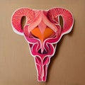 Image of uterus. In vitro fertilization. Collage of the woman reproductive organ made with paper cuts. Color uterus