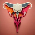 Image of uterus. In vitro fertilization. Collage of the woman reproductive organ made with paper cuts. Color uterus