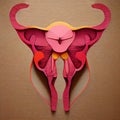 Image of uterus. In vitro fertilization. Collage of the woman reproductive organ made with paper cuts. Color uterus