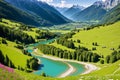 Valley of Chelenreuss near Goescheneralpsee, Kanton Uri, Switzerland made with Generative AI