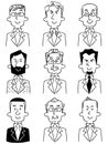 Various upper body line drawings of men in suits