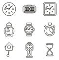 Clock or Watch Icons Thin Line Vector Illustration Set