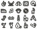 Disco Or Night Club Icons White On Black Sticker Set Big Royalty Free Stock Photo