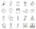 Fire & Fire Making Tools Icons Black & White Thin Line Set Big Royalty Free Stock Photo