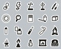 Fire & Fire Making Tools Icons Black & White Sticker Set Big Royalty Free Stock Photo