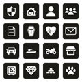 Insurance Policy Icons White On Black Royalty Free Stock Photo