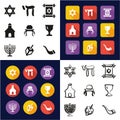 Judaism All in One Icons Black & White Color Flat Design Freehand Set