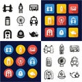 London All in One Icons Black & White Color Flat Design Freehand Set Royalty Free Stock Photo