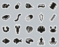 Meat & Seafood Icons Black & White Sticker Set Big